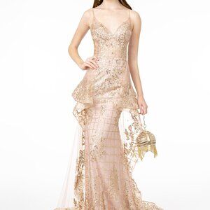 NEW MAUVE  WEDDING PARTY EVENING  Sheer Bodice Glitter Mermaid Dress GSGL2959